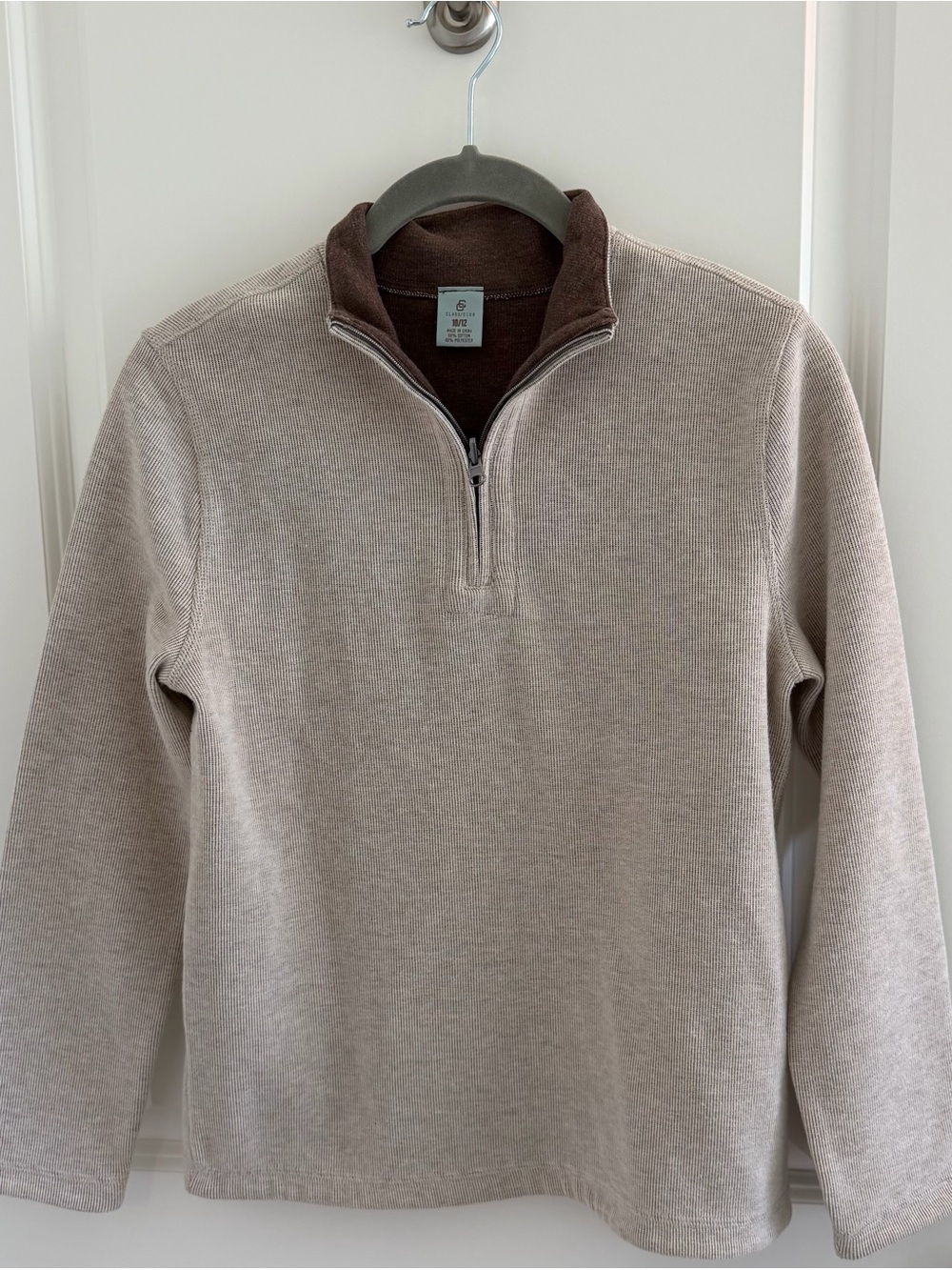 Class Club Beige Quarter-Zip Sweater with Brown Collar Size 10/12
